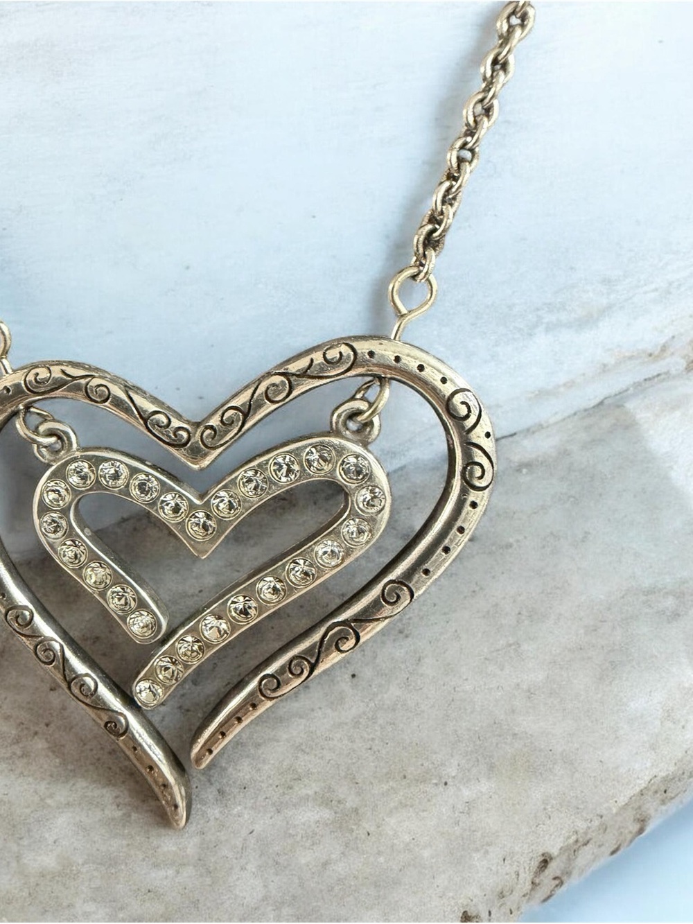 Brighton Retired Love Struck Reversible 3D Swing Double Heart Crystal Necklace - Picture 2 of 10